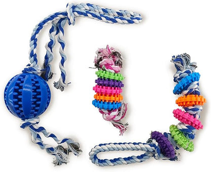 3-Pack TPR Rope Dog Toys Set – Durable Chew Toys for Small & Medium Dogs, Interactive Tug of War Dog Toy Set