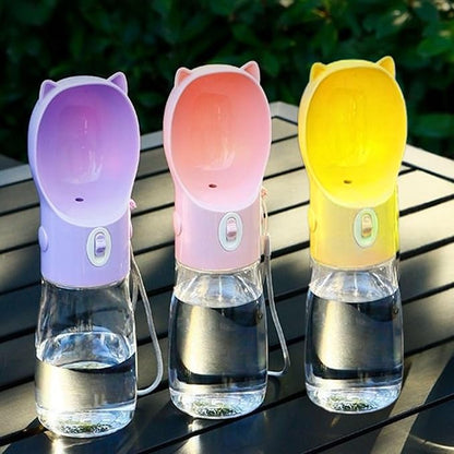 Dog Water Bottle Dispenser - 380 ML Purple- Leak-Proof Lock & One-Hand Operation - Dog Water Bowl Dispenser - Pet Travel Bottle with Built-in Bowl,