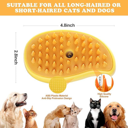 Pet Steam Brush 3-in-1 – Cat & Dog Grooming Brush with Spray – Hair Remover & Deshedding Comb – Silicone Massage Cleaner for Pets