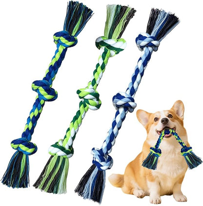 Rocfish [3 Pack Puppy Dog Rope Toys, 17.8 in 3 Knots Chew Toy for Small Medium Dogs, Heavy Duty Puppy Rope Toy, Natural Cotton Pull Toy for Tug of War and Teeth Cleaning