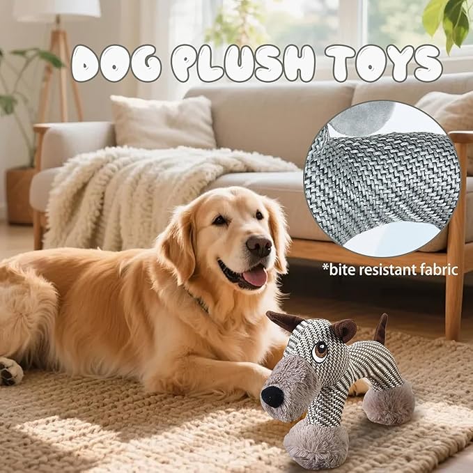 Linen Animal Shape Cotton Rope Dog Chew Toy, Squeaky, Sturdy Linen Fabric (Dog)