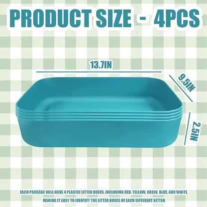 Small Litter Box, Plastic Kitten Litter Box, 13.9 x 9.8 x 3 Inch Open Litter Box for Small Pet, Easy to Clean (Blue 4PCS)