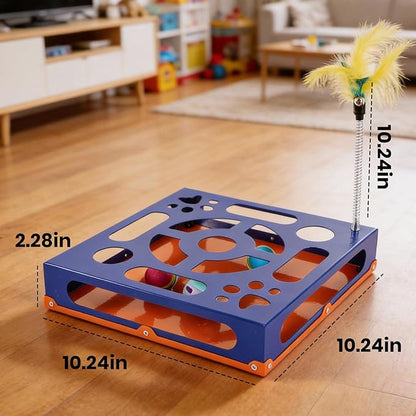 2026 New Metal Cat Scratch Puzzle Enrichment Box,cat Puzzle, 1 Spring-Loaded Colorful Feather Stick with a Bell,No Assembly Required, All Cats Indoor Play Toy