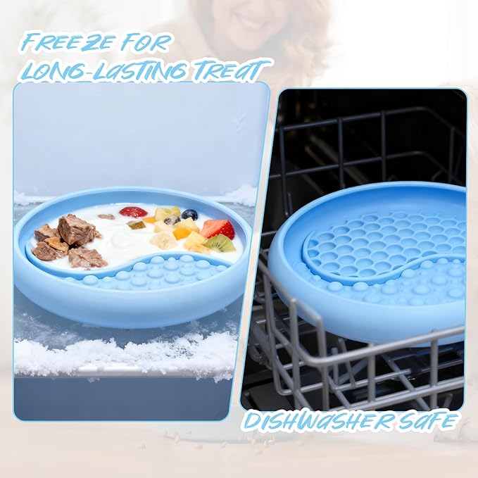 Dog Lick Bowl - Non-Slip Slow Feeder & Licking Mat, Interactive Pet Enrichment Toy for Anxiety Relief and Boredom, BPA Free Silicone Treat Dispenser (Light Blue)