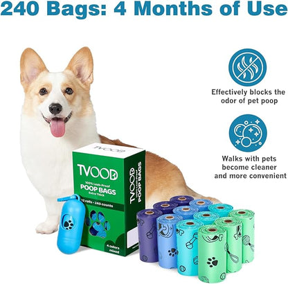 Doggie Poop Bag Rolls: 240 Count Extra Thick Strong Leak Proof Dog Waste Bags with Dispenser | Unscented - Blue
