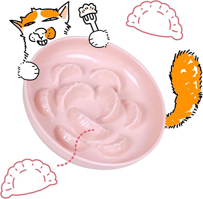Unbreakable Slow Feeder Bowl - Melamine Puzzle Cat Bowl for Slow Eating - Cat Plates for Wet & Dry Food- Dishwasher Safe & Non Slip Design - (Pink, 1 Pack - 6.3" W*1.5H)