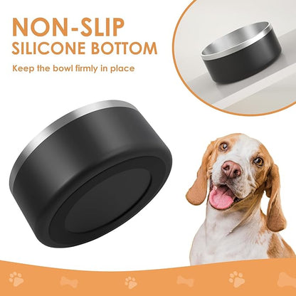IKITCHEN Dog Bowl for Food and Water, 40 Oz Stainless Steel Pet Feeding Bowl, Durable Non-Skid Double Wall Insulated Heavy Duty with Rubber Bottom for Medium Large Sized Dogs (40 Ounces/5 Cup, Black)