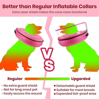 BARKLESS Dog Cone, Inflatable Dog Cone After Surgery, Soft Surgery Collar with Enhanced Anti-Licking Guard Shield for Pets, Patented Protective Donut Collar (Hot Pink, M+ (Neck:11"-14"))