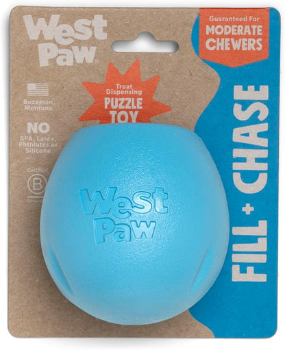 WEST PAW Zogoflex Rumbl Treat-Dispensing Dog Toy – Interactive Slow-Feeder Chew – Enrichment Toy Moderate Chewers, Fetch, Catch – Holds Kibble, (Aqua Blue, Large)