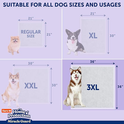 Hartz Miracle Guard Dog and Puppy Dog Pads Max Absorbency 24 Hour Use Odor Eliminating Lavender Scented No Leaks, 3XL Size 20 Count