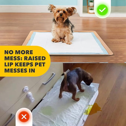 Skywin TidyFriend Dog Pee Pad Holder Tray - Fits Up to 24” x 24” Pee Pad Holder for Dogs - Stable Grip, Raised Edges, Quick-Wipe Silicone Surface Dog Pad Holder for Indoor Flooring Protection (Beige)