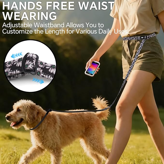 QQPETS Adjustable Slip Lead Dog Leash, Hands Free Waist Leash for Dog Walking, Reflective Training Lead with 360° Swivel Anti-Tangle, 4-7 ft Length for All Breeds