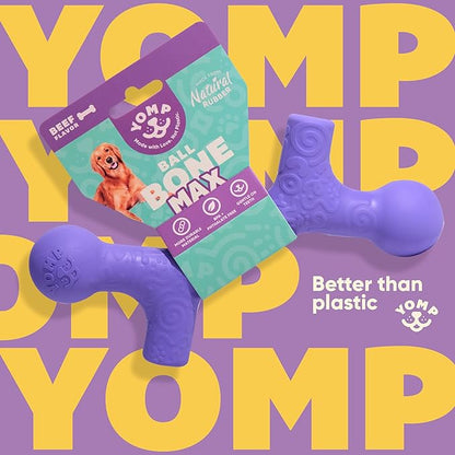 Yomp BallBone MAX: All-Natural Rubber Dog Toy Bone Shape, Nontoxic, Safe for Pet Play, Purple Color, Dishwasher Safe, Freezer Safe for Teething Relief