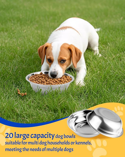 20 PCS Stainless Steel Dog Bowls, 32 Oz (4 Cups) Thickened Metal Dog Bowls for Multi Dogs Multi Cat Households or Kennels, Pet Replacement Bowl of Food and Water, Dishwasher Safe