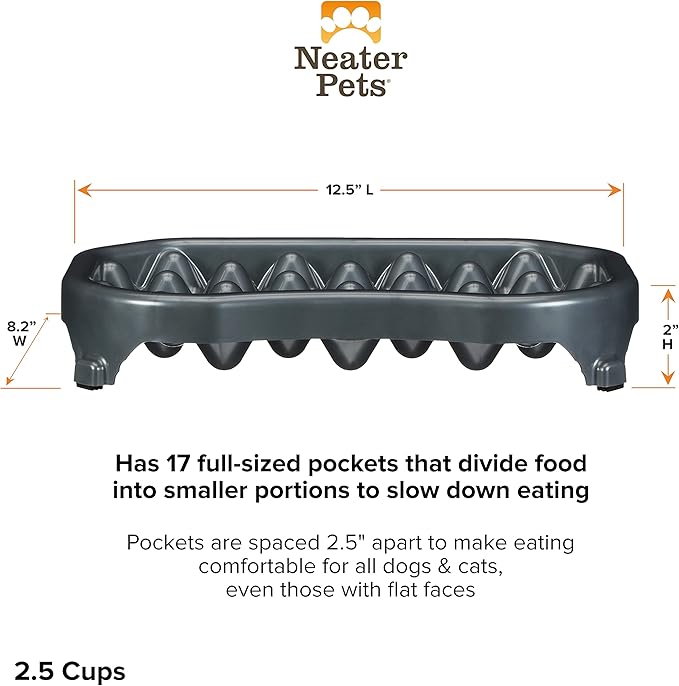 Neater Pet Brands Neater Slow Feeder Dog Bowls, Slows Down Fast Eaters to Help Digestion & Prevent Overeating, Non-Slip Food Bowl, BPA-Free, Holds 2.5 Cup of Food for Small to Medium Breed or Puppy