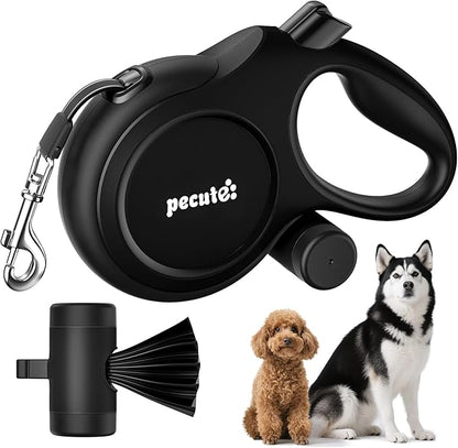 Pecute 26ft Retractable Dog Leash, Heavy Duty Retractable Pet Leash with Poop Bag Holder, Anti-Slip Soft Grip, Reflective Dog Leashes for Medium Dogs Large Dogs 33lbs-110lbs(Black)