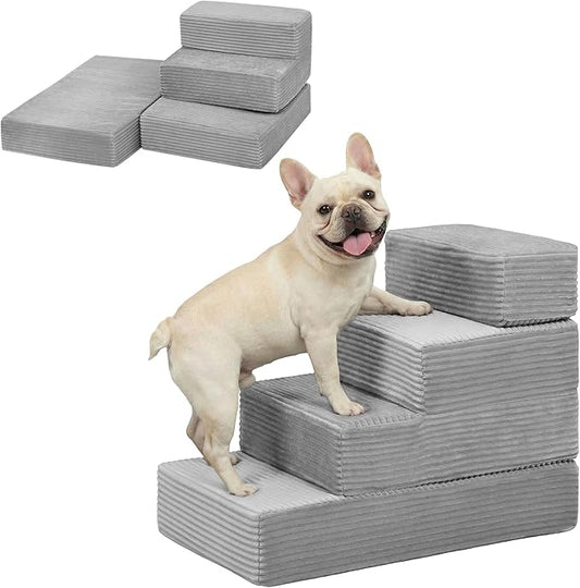 Dog Stairs for Small Dogs, 4 Step Pet Stairs for High Beds and Couch, Dog Steps for Bed Balanced 18" H, Foldable Pet Ramp for Large Cats Climb, Non-Slip Bottom Doggy Step, Light Grey