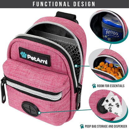 PetAmi Dog Poop Bag Holder For Leash, Dog Pet Waste Bag Dispenser For Poop With Clip For Doggie Puppy Walking Accessories Travel Camping, Dog Treat Pouch Supplies, Pink