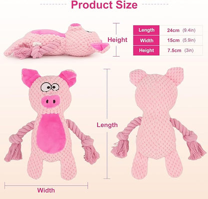 Dog Toys, Dog Squeaker Toys with Crinkle Paper, Stuffed Animal Dog Plush Chewing Toy, Cotton Rope Interactive Toys for Puppy, Small, Middle Dogs (Pink Pig)