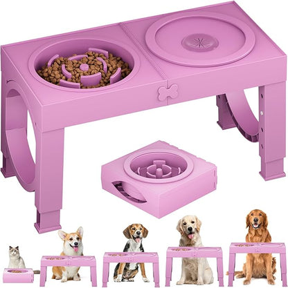 XIAZ Elevated Dog Bowls Large Breed Raised Dogs Bowl Stand Large/Medium Sized Dog Slow Feeder Dogs Bowls Food Water Stands 5 Heights Adjustable 9/11/12/14in Pet Feeder Dish Station