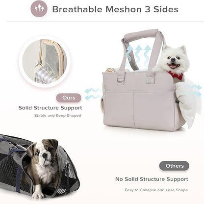 Pet Carrier, Dog Carrier, Soft Soft Sided Folding Cats Carrier for Small Medium Cats Puppies up to 15 Lbs, Washable Breathable Puppy Carrie Carrier for Outdoor Travel(Large Grey)