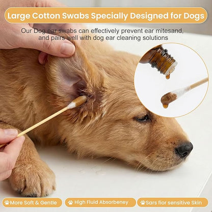 200 PCS Large Cotton Swabs - 6 Inch Dog Ear Swabs with Bamboo Handle for Pet Care - Absorbency Soft Cotton Head, Gentle and Lint-Free, Specifically Designed for Pets, Dog Ear Cleaner Tool