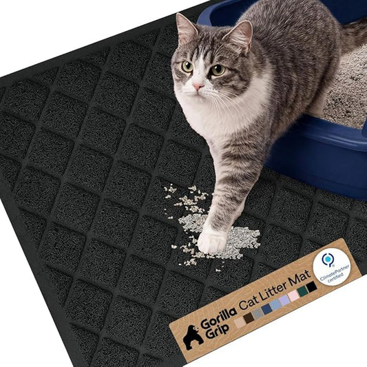GORILLA GRIP Cat Litter Box Mat, Cushioned Coil Mesh Litter Trapping Mats, Scatter Control Supplies for Less Mess, Phthalate Free, Ultra Deep Catch Grooves, Rinse or Vacuum to Clean, 24x17 Black