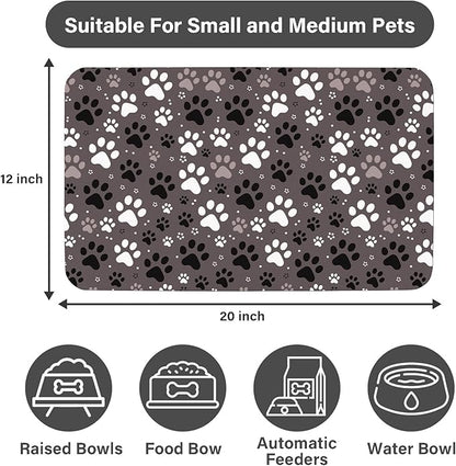 Patterned Cat & Dog Bowl Mat for Food and Water, 12"×20" Quick Dry Absorbent Pet Feeding Mat, Eco-Friendly Dog Placemat