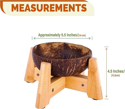 Raised Dog Bowl for Small Dogs - Elevated Natural Coconut Shell Bowl with Wood Stand - Around 20-oz Capacity - Suitable of Wet and Dry Dog Foods