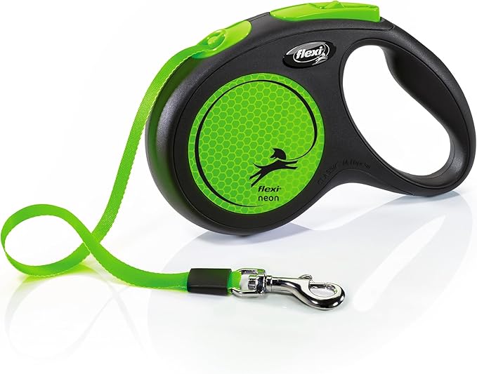 Flexi New Neon Tape Green Medium 5m Retractable Dog Leash/Lead for Dogs up to 25kgs/55lbs