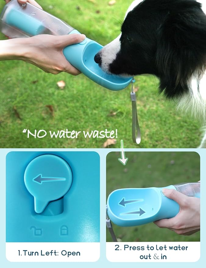 Portable Water Bottle for Dogs, 3 in 1 Pet Travel Bowl Dispenser with Food Treat Container & Poop Bag Holder, Summer Outdoor Walking Hiking Accessories for Large Dog On The Go - Gray, 20oz