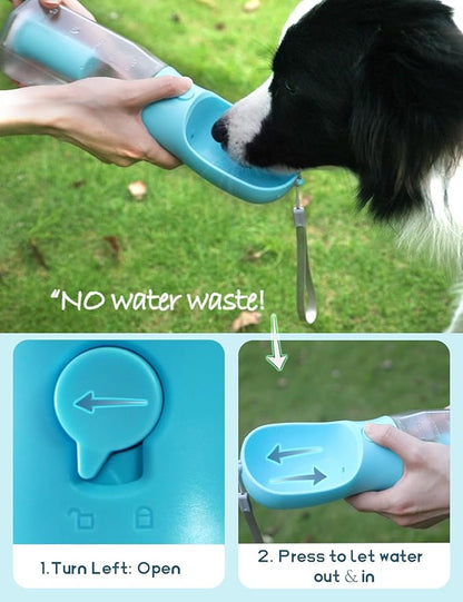 Portable Water Bottle for Dogs, 3 in 1 Pet Travel Bowl Dispenser with Food Treat Container & Poop Bag Holder, Summer Outdoor Walking Hiking Accessories for Large Dog On The Go - Gray, 20oz