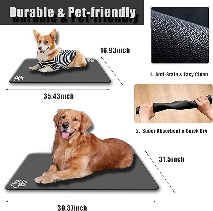 Large Pet Feeding Mat,Super Absorbent Pet Mat,Quick Dry Cat & Dog Water Dispenser Mat,No Stains Non Skid Pet Food Mat for Food and Water Bowl,Easy to Clean Pet Placemats(40"x32",Dark Grey)