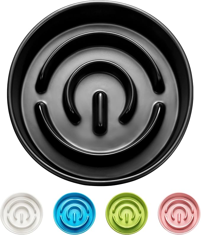 Ceramic Slow Feeder Dog Bowls, 0.6 Cup Slow Feeder for Small Dogs, Puzzle Maze Bowl, Prevents Choking, 6in, Black
