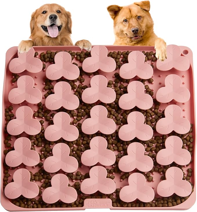 Puzzle Feeder Snuffle Mat for Dogs, Lick Mat for Dogs to Slow Down Eating, Dog Puzzle Toys for Large and Medium Breed Dogs, Silicone Dog Bowls for Dry, Wet, Raw Food, Pink