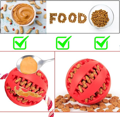 Interactive Dog Chew Toys Crate Training Aids for Puppies, Puzzle Treat Dispenser with Rope Dogs Toy Ball Reduce Stress Anxiety Peanut Butter Dog Food Treat Dispenser Toys (Red)