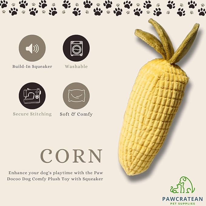 7" Squeaky Plush Toy for Puppies Small Dogs Self Etertainment Washable Soft Made [PET ONLY] (Corn)