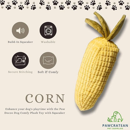 7" Squeaky Plush Toy for Puppies Small Dogs Self Etertainment Washable Soft Made [PET ONLY] (Corn)