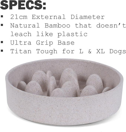 Titan Bamboo Slow Feeder Dog Bowl Large with Ultra Grip Rubber Base Pet Bowl 8 Inch