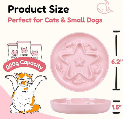 Cat Slow Feeder Bowl – Whisker Friendly Melamine Puzzle Feeding Bowl for Slow Eating – Wet & Dry Food – Dishwasher Safe, Lightweight, Non-Slip (Coral Pink, 6.3'')