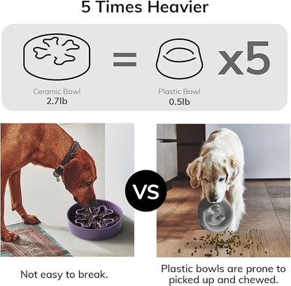 Slow Feeder,Ceramic-Slow Feeder Dog Bowls Elevated for Medium and Large Breed,3 Cups Slow Feed Dog Bowl with Stand,Purple