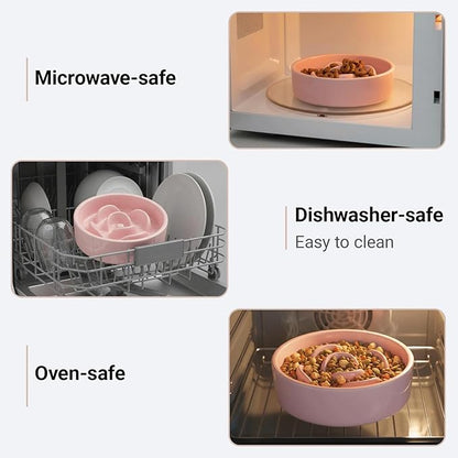 Petygooing Elevated Slow Feeder Ceramic Dog Bowls 8.26in, Slow Feeder Elevated Bowl for Small&Medium, Ceramic Slow Feeder Heavy Weighted Non-Toxic Non-Slip Puzzle Maze(Pink, 8.26in)