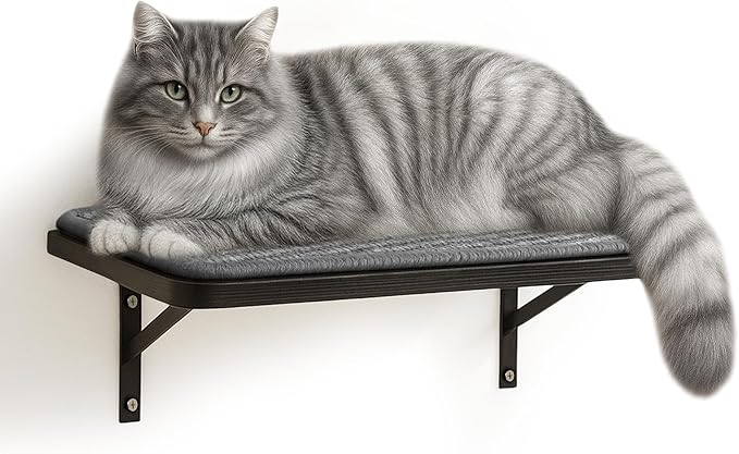 Cat Wall Shelf Window Perch, Cats Bed Hammock with Scratching Pad, Cat Shelf for Climbing Sleeping Playing,Black Furniture for Indoor Large Cats