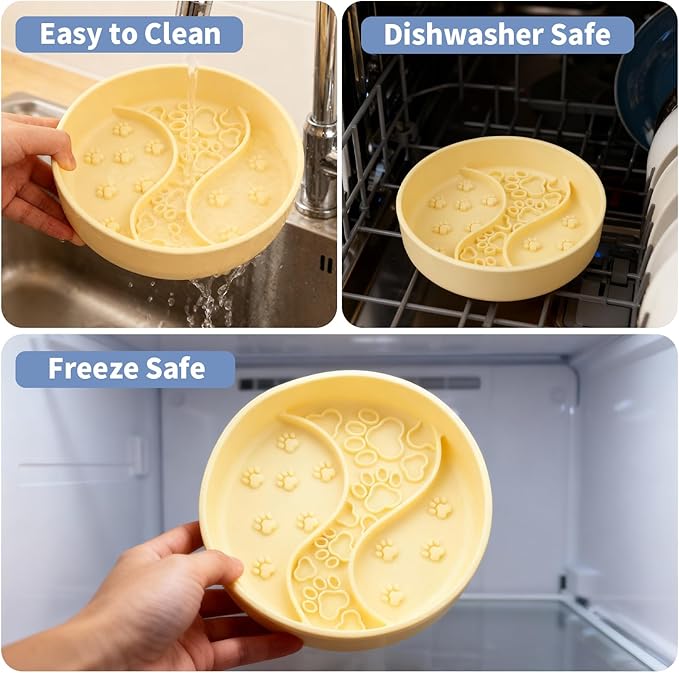 Lervynxi- Slow Feeder Dog Bowl with Non-Slip Suction Base, 7.5 * 1.8 Inch Non-Skid Pet Food Dish for Cats & Dogs, Large Capacity Puzzle Bowl for Dry/Wet Food to Extend The Mealtime, Dishwasher Safe