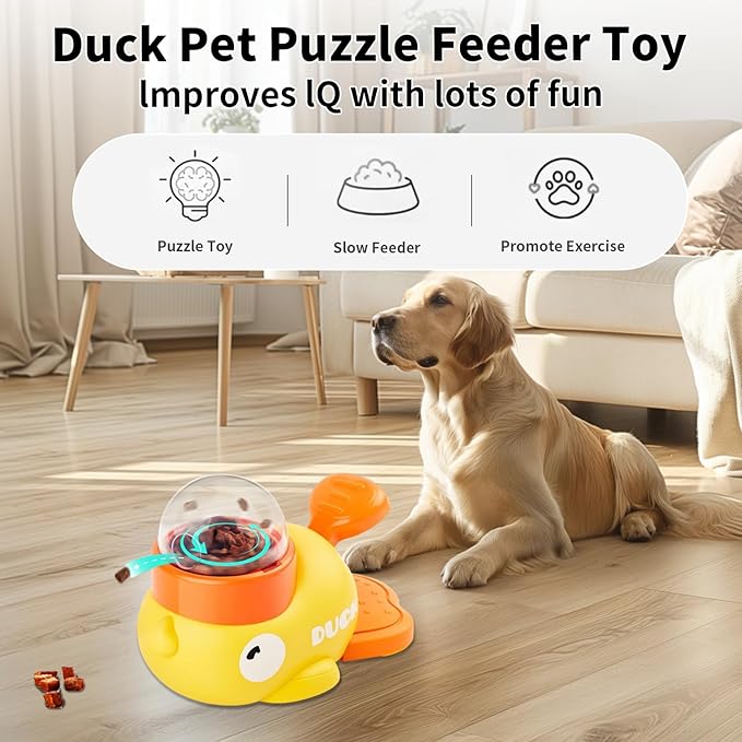 Interactive Dog Treat Dispenser Toy, Cute Duck Slow Feeder & Food Puzzle for Cats/Puppies - Durable IQ Training Pet Toy for Boredom Relief & Healthy Digestion