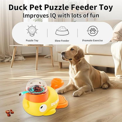 Interactive Dog Treat Dispenser Toy, Cute Duck Slow Feeder & Food Puzzle for Cats/Puppies - Durable IQ Training Pet Toy for Boredom Relief & Healthy Digestion