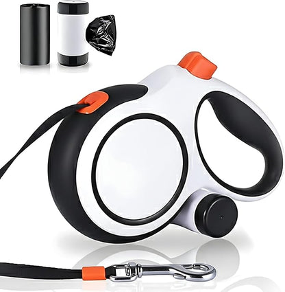 26Ft Heavy Duty Retractable Dog Leash with Dispenser and Poop Bags, for Small, Medium & Large Dogs Up to 110Lbs, 360° Tangle-Free Design and a Durable Chrome Plated Hook