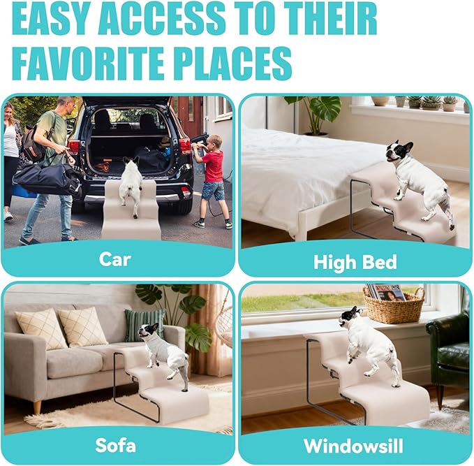 Dog Stairs for Small Dogs 15.4" H,3-Step Pet Bed Stairs for Dogs to Get On Bed,Dog Steps for High Bed Couch Non-Slip Pet Ramp for Puppy Older Cat