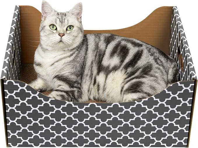 [Ultra-Large] Cardboard Cat Scratcher Box, Heavy Duty Cat Scratcher Bed with Double-Sided Scratch Pad, Sturdy and Refillable, Ideal for Scratching and Sleeping, Premium House for Indoor Cats