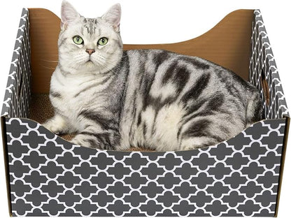 [Ultra-Large] Cardboard Cat Scratcher Box, Heavy Duty Cat Scratcher Bed with Double-Sided Scratch Pad, Sturdy and Refillable, Ideal for Scratching and Sleeping, Premium House for Indoor Cats